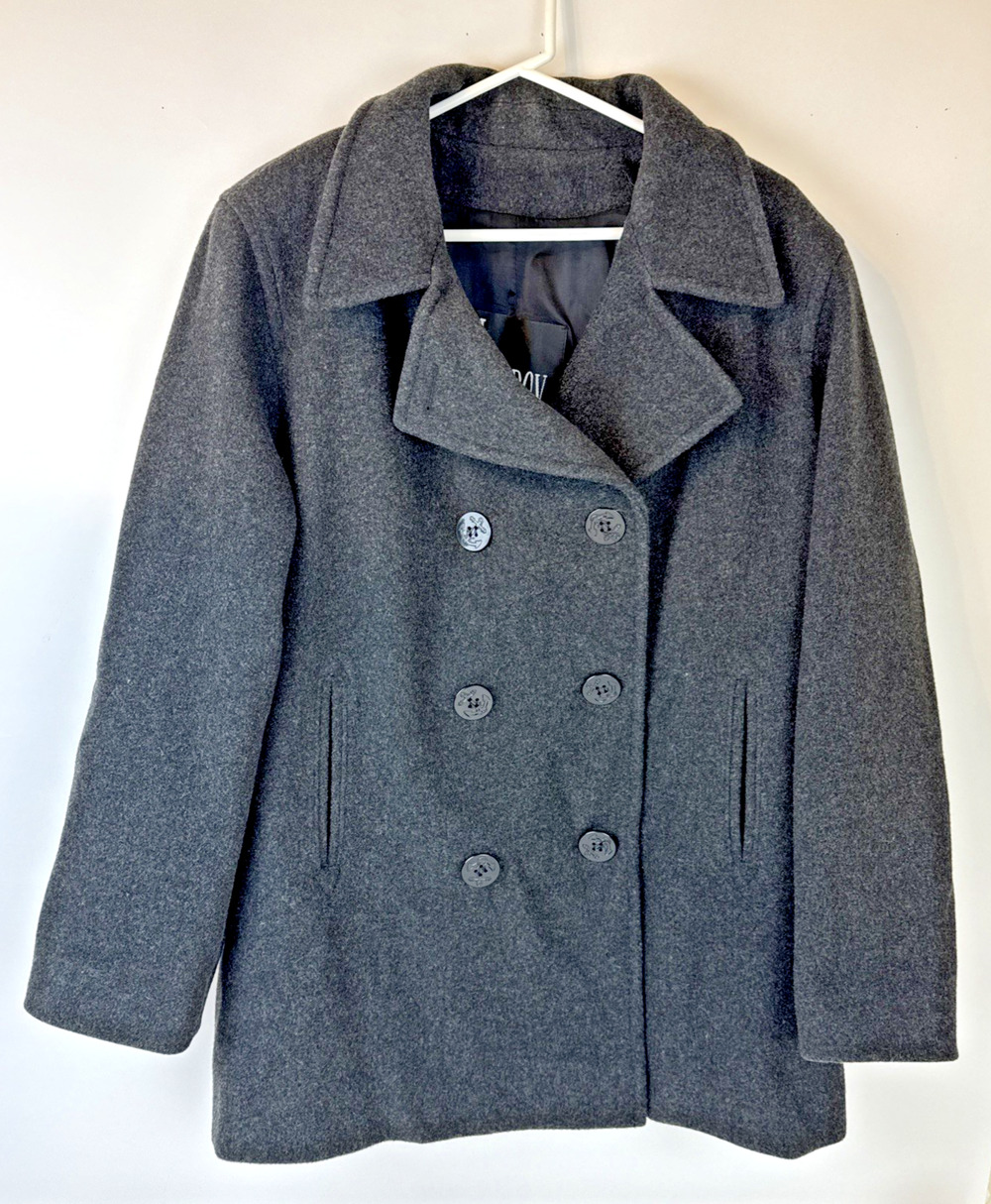 Vintage J Percy Pea Coat Womens 14 Gray Button Down Lined Merino Wool Coat USA